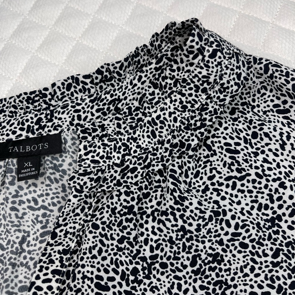 Talbots Ruffled Split Neck Shell in mini Animal Print - Picture 9 of 10